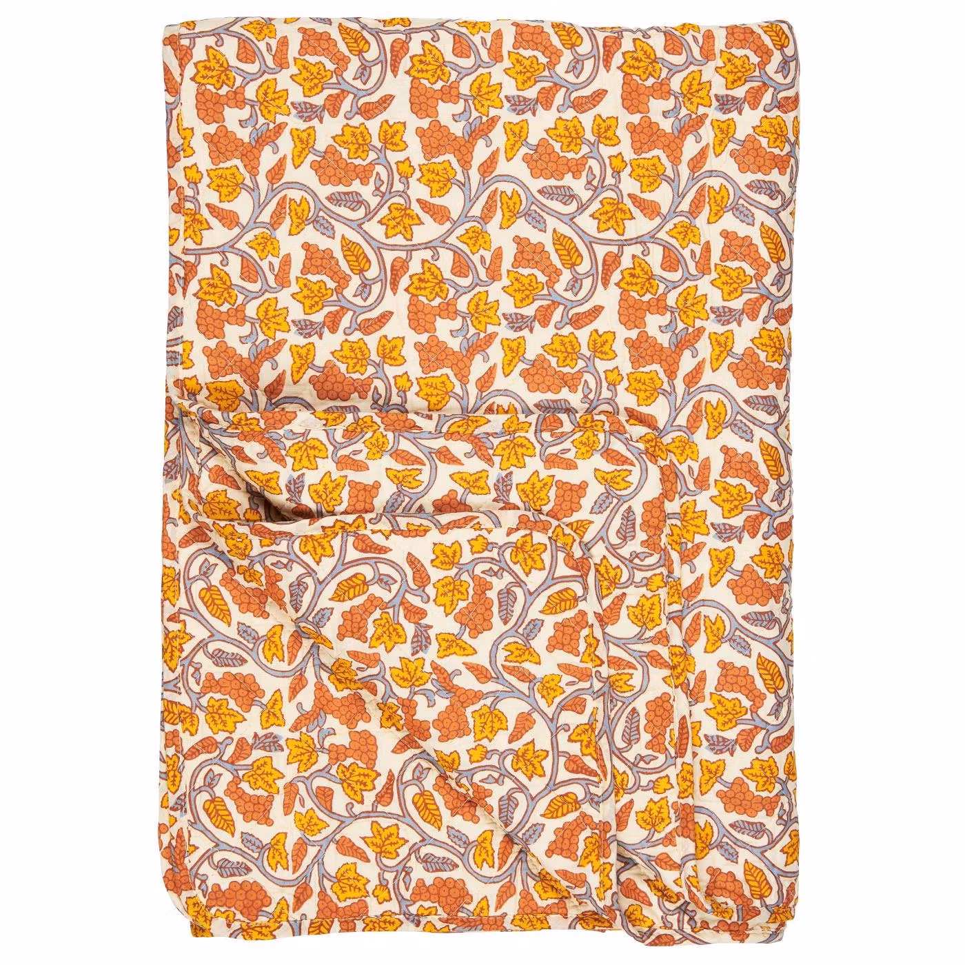 Quilt naturfarvet m/grå, gule og orange vinranker