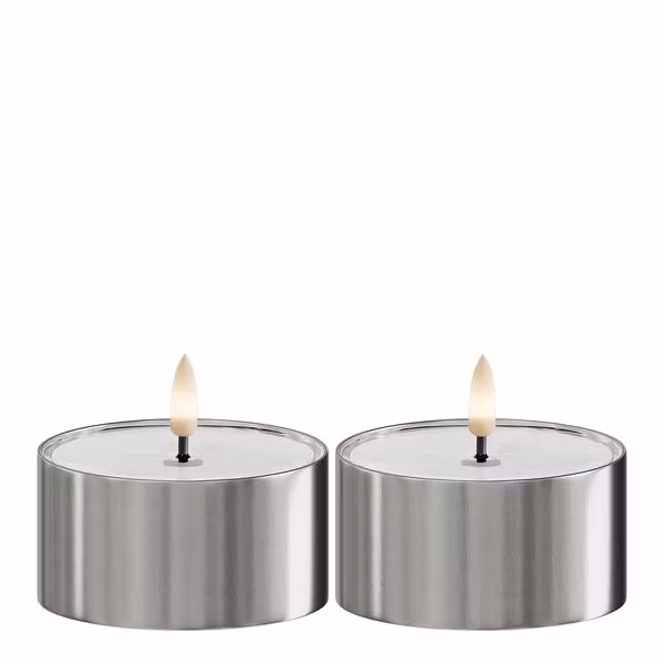 LED metallisk fyrfadslys sølv 2 pk.