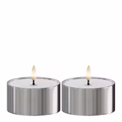 LED metallisk fyrfadslys sølv 2 pk.