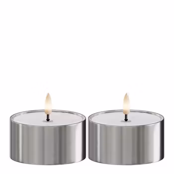 LED metallisk fyrfadslys sølv 2 pk.