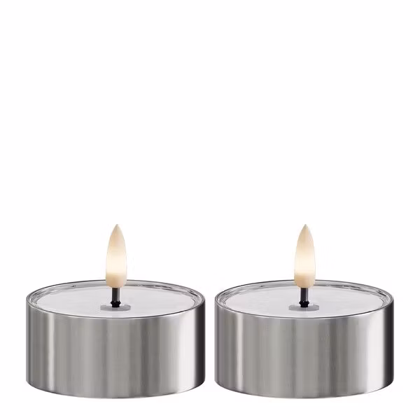 LED metallisk fyrfadslys Sølv 2 pk.