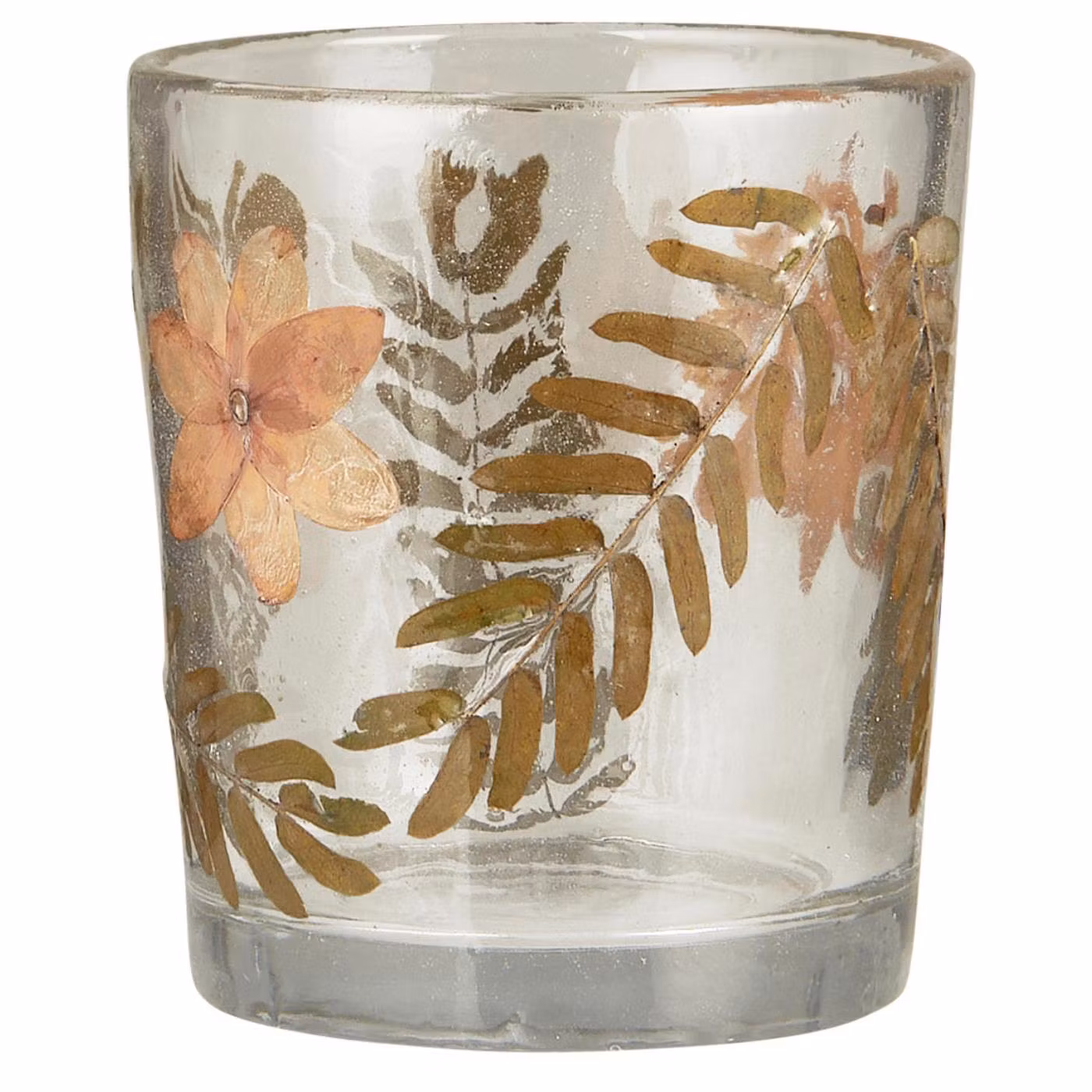 Stage t/fyrfadslys m/blomster og blade i glas