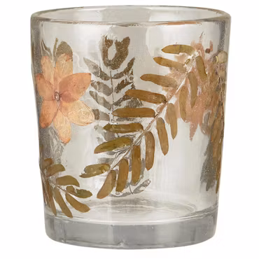 Stage t/fyrfadslys m/blomster og blade i glas