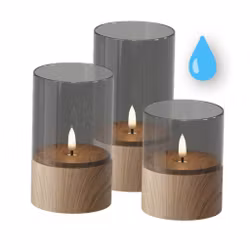Outdoor LED-lys med Trælook & Røget Glas – Sæt med 3 stk.