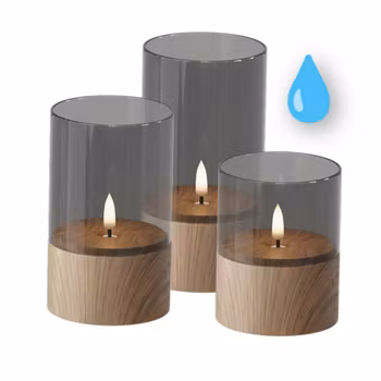 Outdoor LED-lys med Trælook & Røget Glas – Sæt med 3 stk.