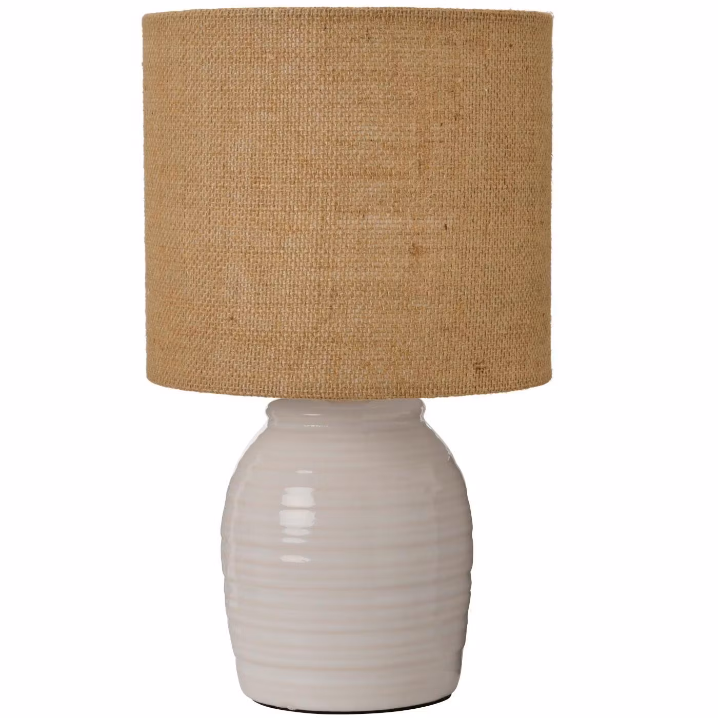 Bordlampe m/hvid keramikfod ,juteskærm