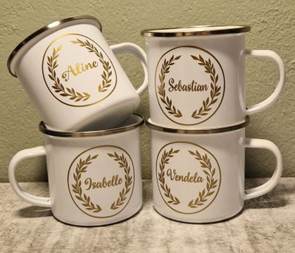 Emaljmugg - namntryck & krans