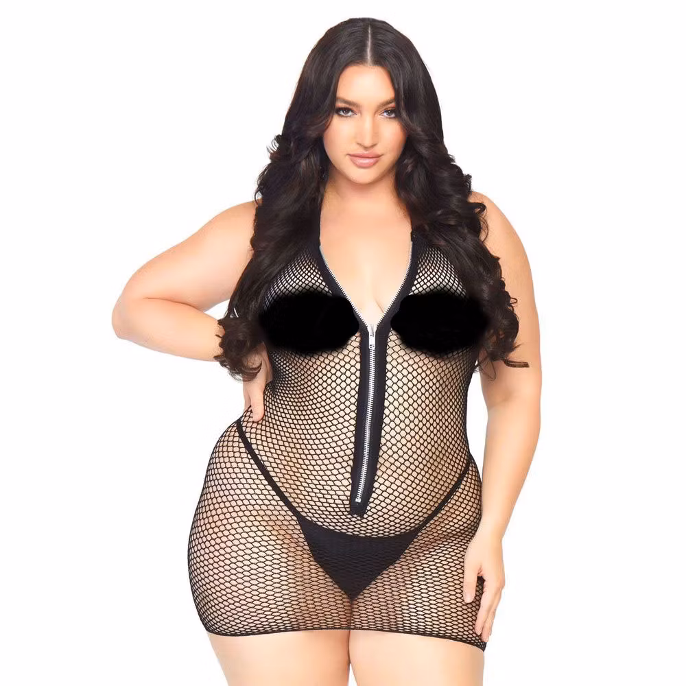 Leg Avenue Fishnet Zip Up Dress Plus Size UK 14 to 18