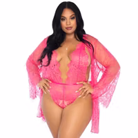 Leg Avenue Floral Lace Teddy and Robe Set