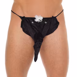 Mens Black G-String With Red Elephant Animal Pouch