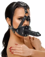 Leather Head Harness with Dildo