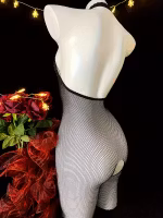 Stilig Mesh Design| Elegant Svart Blonder Halter Bodysuit med Houndstooth Mesh Mønster