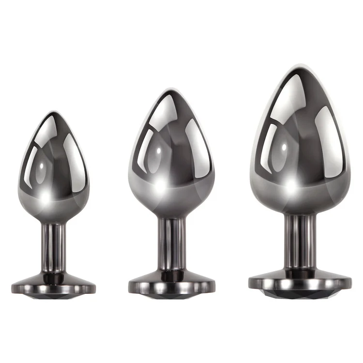 Black Gem Anal Plugs - Set of 3 - Chrome