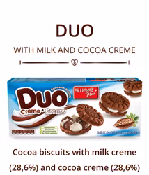 DUO Cocoa biscuits with milk creme&cocoa creme 165gr