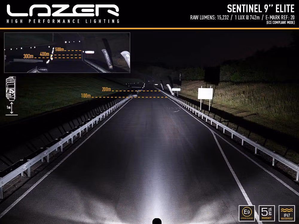 LAZER Sentinel Elite Black 9" ekstralys, 15.232 lumen med Boost