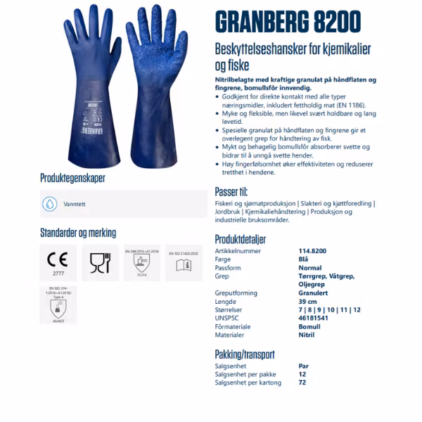 Fiskehansker med kjemikaliemotstand - Granberg 8200