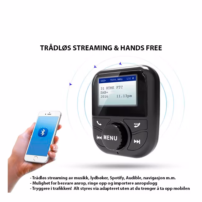 DAB+ adapter med BT, TLF og AUX/FM-sender