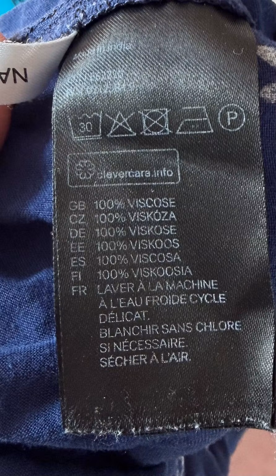 Materiale- og vaskemærkat, 100 % viskose