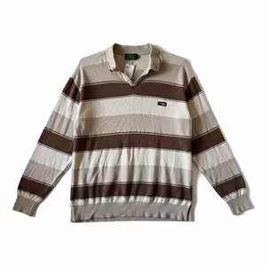 Duck Wear stribet strikpolo – brun og beige, str. L