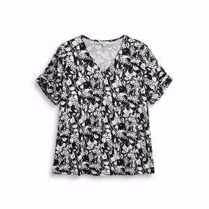 Cellbes sort/hvid bluse med blomsterprint – str. 42-44