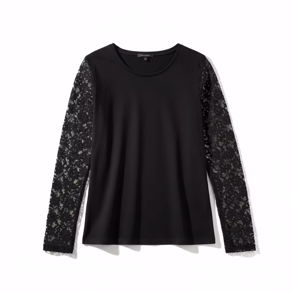 Bluse med blondeærmer - str. XL