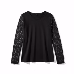Bluse med transparente blondeærmer – str. XL