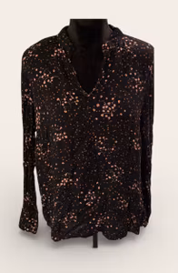 Sort blomstret bluse til dame – str. XXL