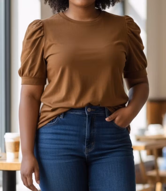 T-shirt med Pufærmer Str. L