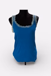 Blå Ribbet Blondetop - str. XL