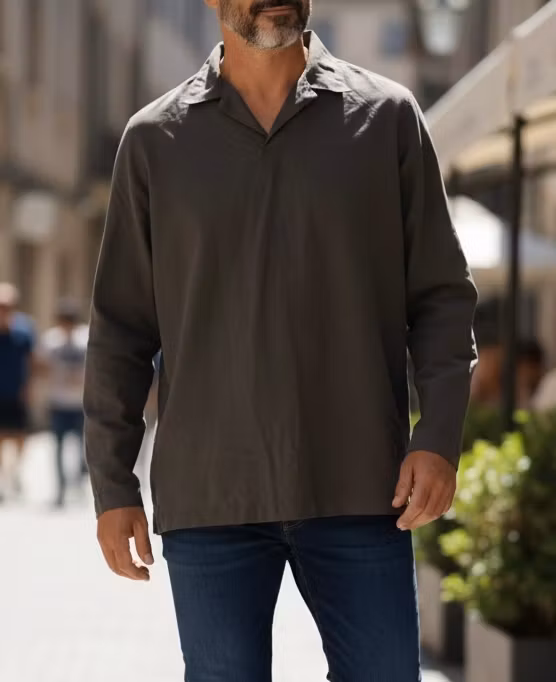 Aem'kei Vintage Oversized Overhead-skjorte – Str. L (Mørkebrun)