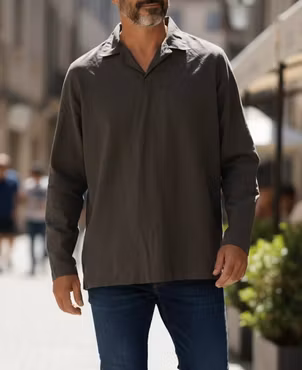 Aem'kei Vintage Oversized Overhead-skjorte – Str. L (Mørkebrun)