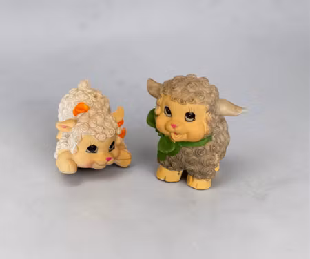 Sæt med 2 søde vintage/retro påskelam figurer