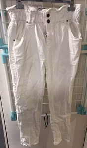 Q2 råhvide paperbag-bukser – str. XL