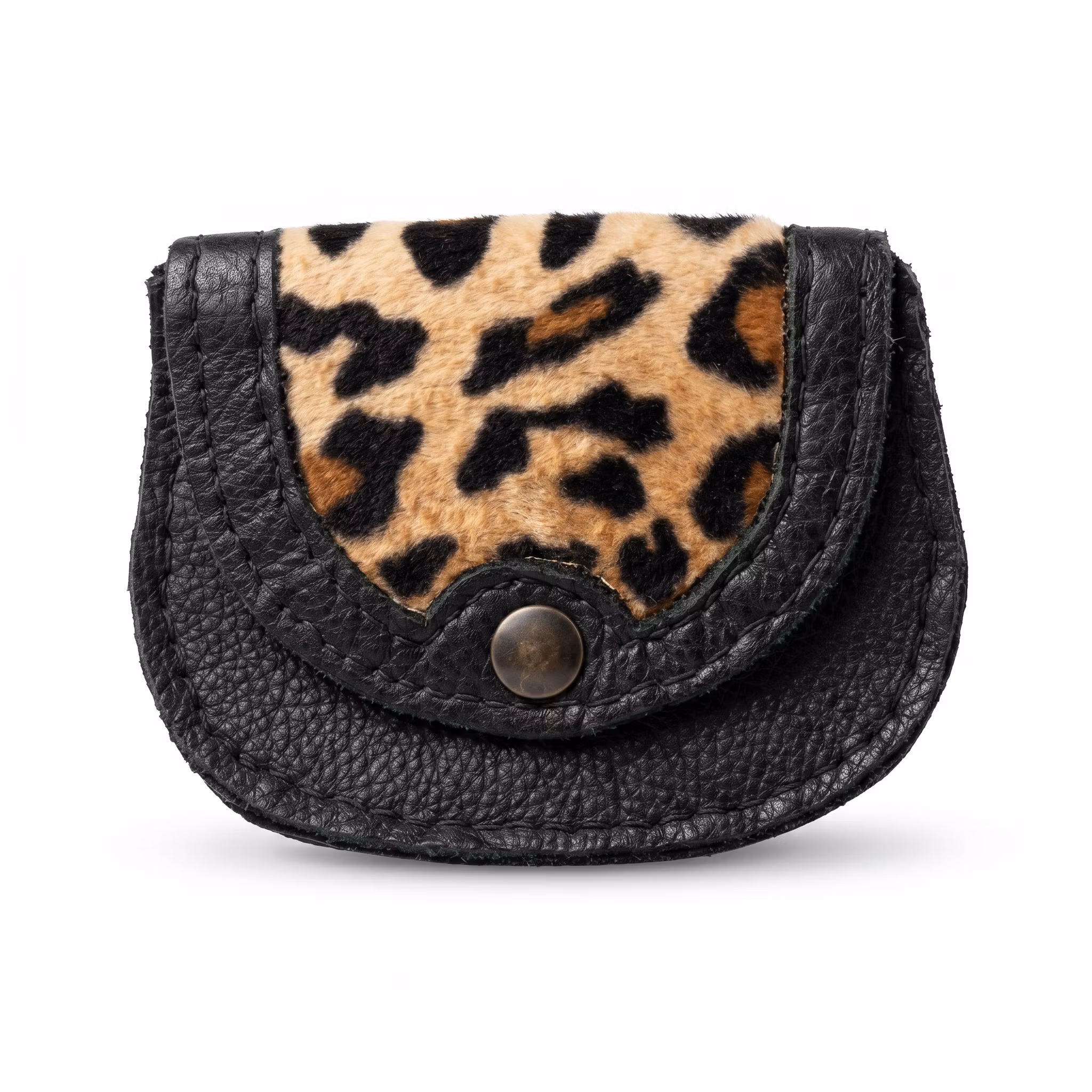 Super fin mini-læderpung med leopardprint og pels