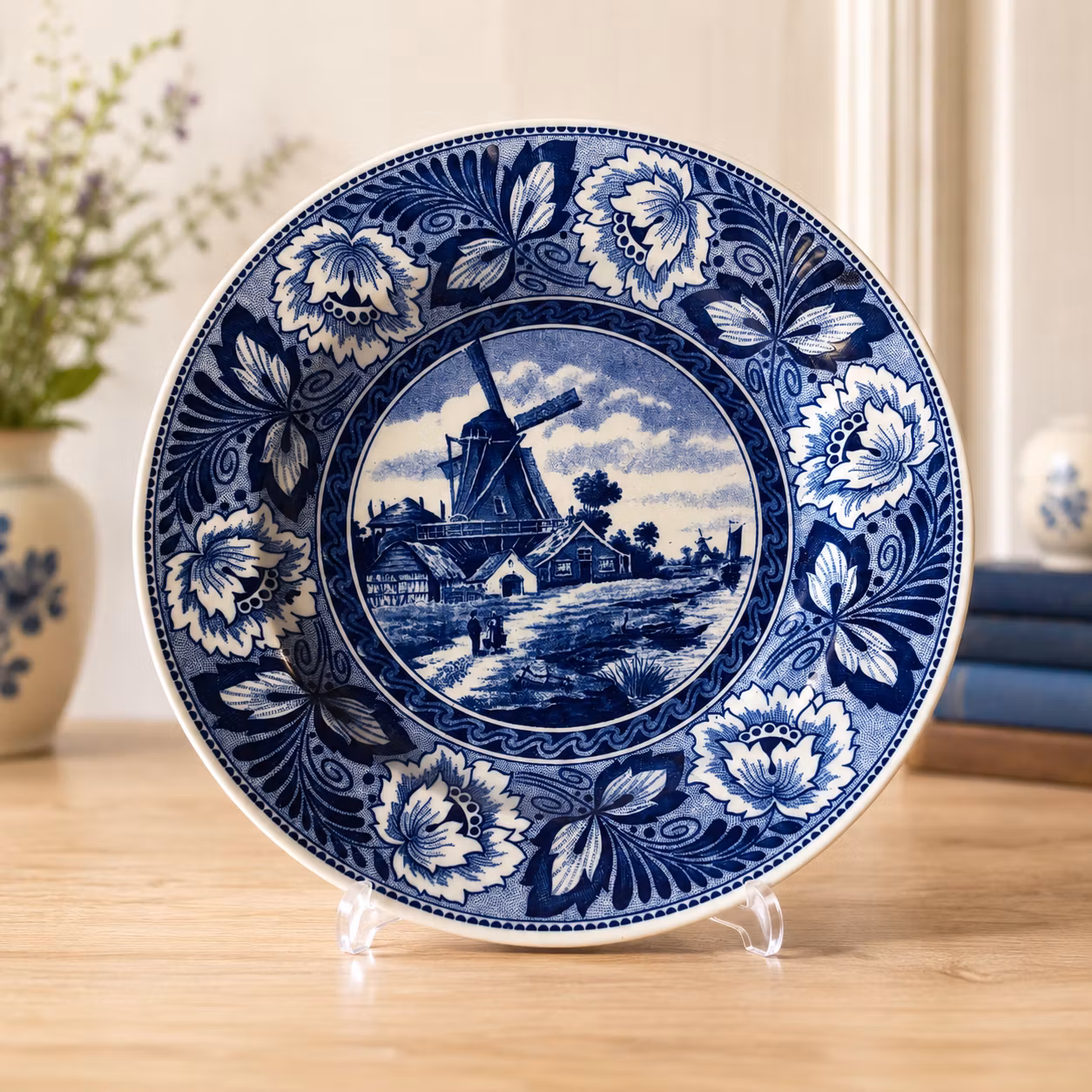 Royal Sphinx Maastricht “Delfts Blauw” Vægtallerken – Vindmøllemotiv – 23 cm