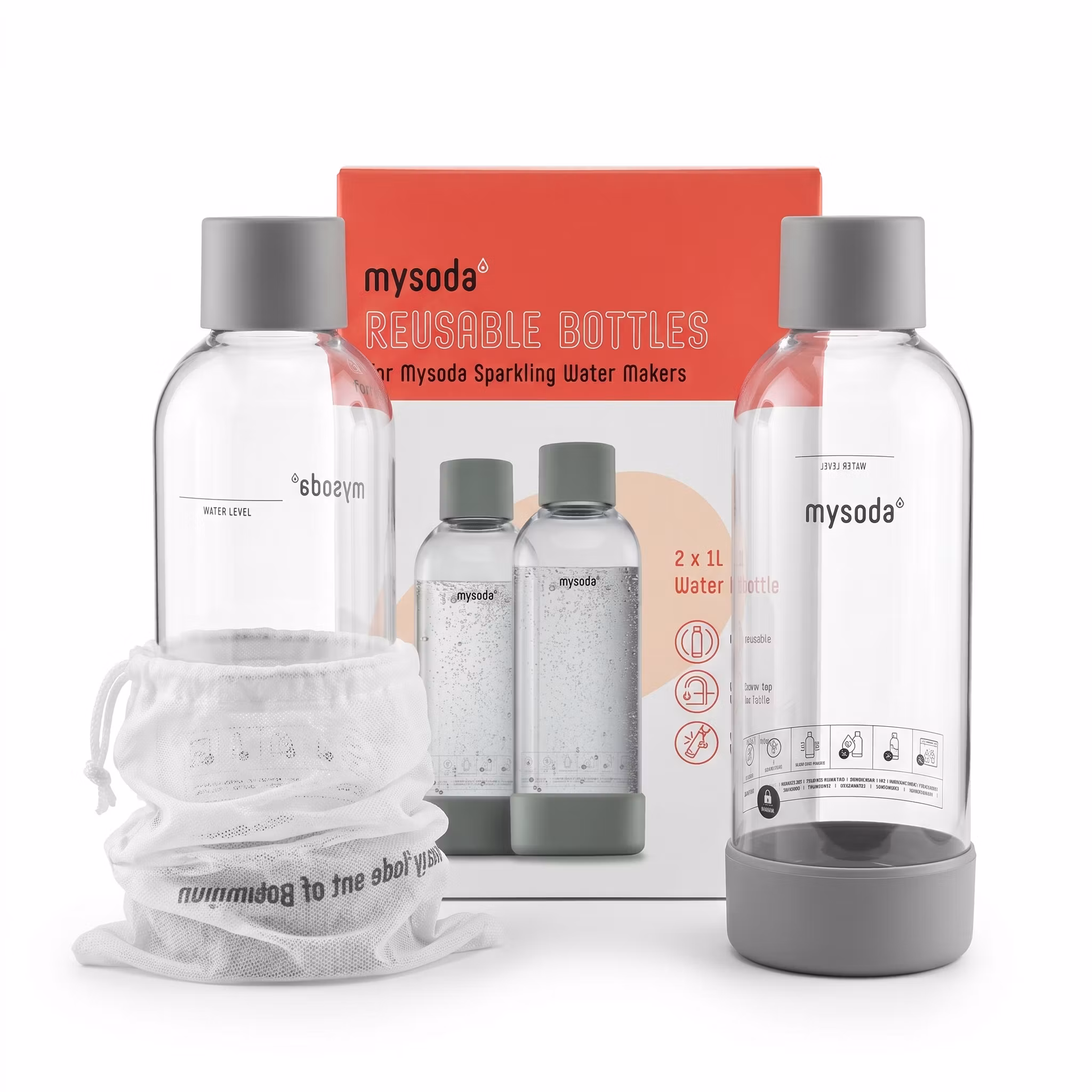 Mysoda genanvendelige flasker 1L (2-pak) – Helt nye!