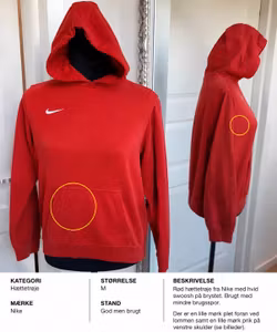 Rød Nike-hættetrøje str. 158 – med pletter