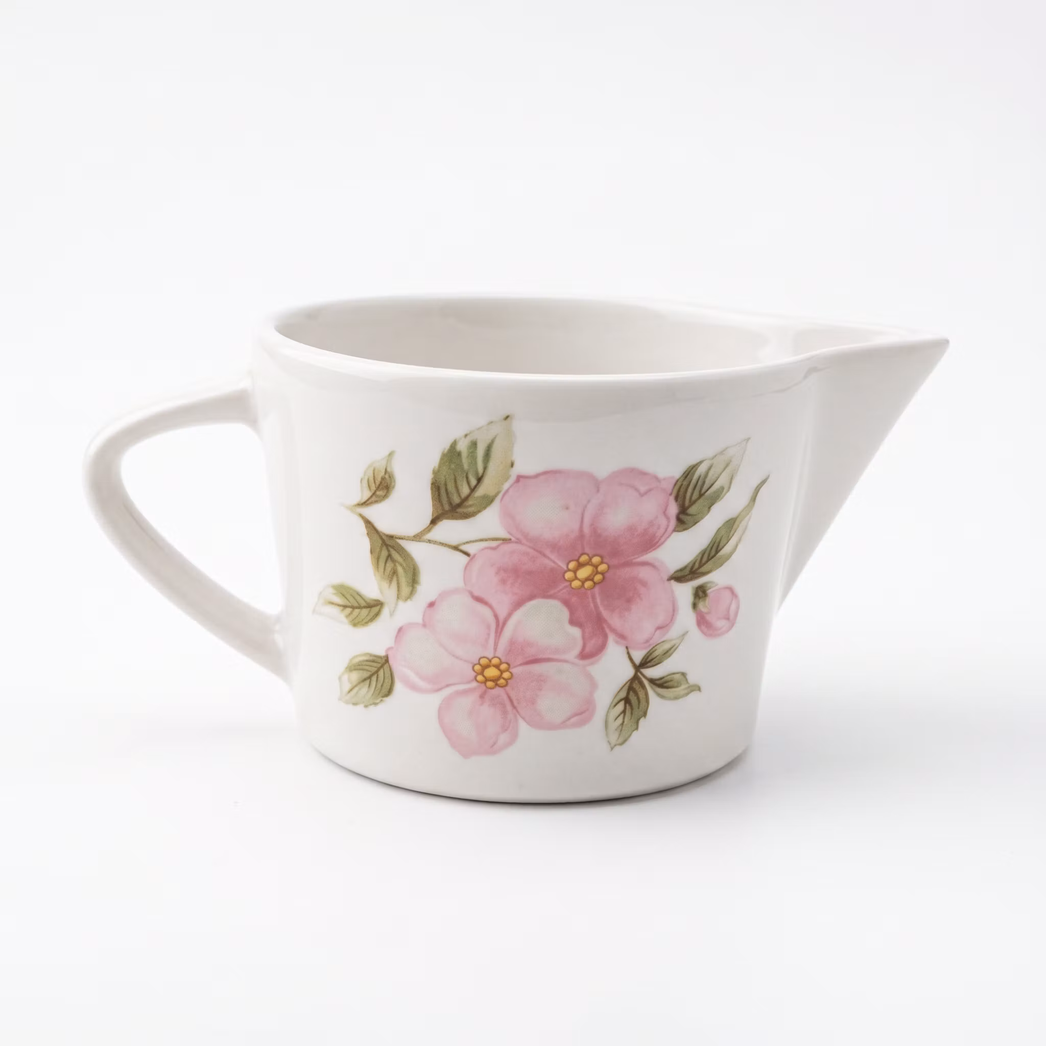 Vintage flødekande med rosa blomster – forside