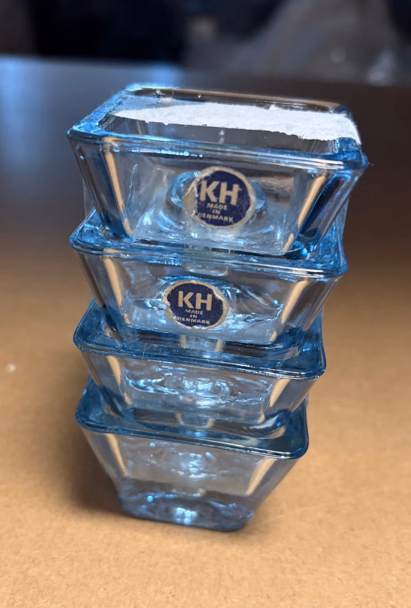 Sæt med 4 blå glaslysestager – Kastrup-Holmegaard, Made in Denmark