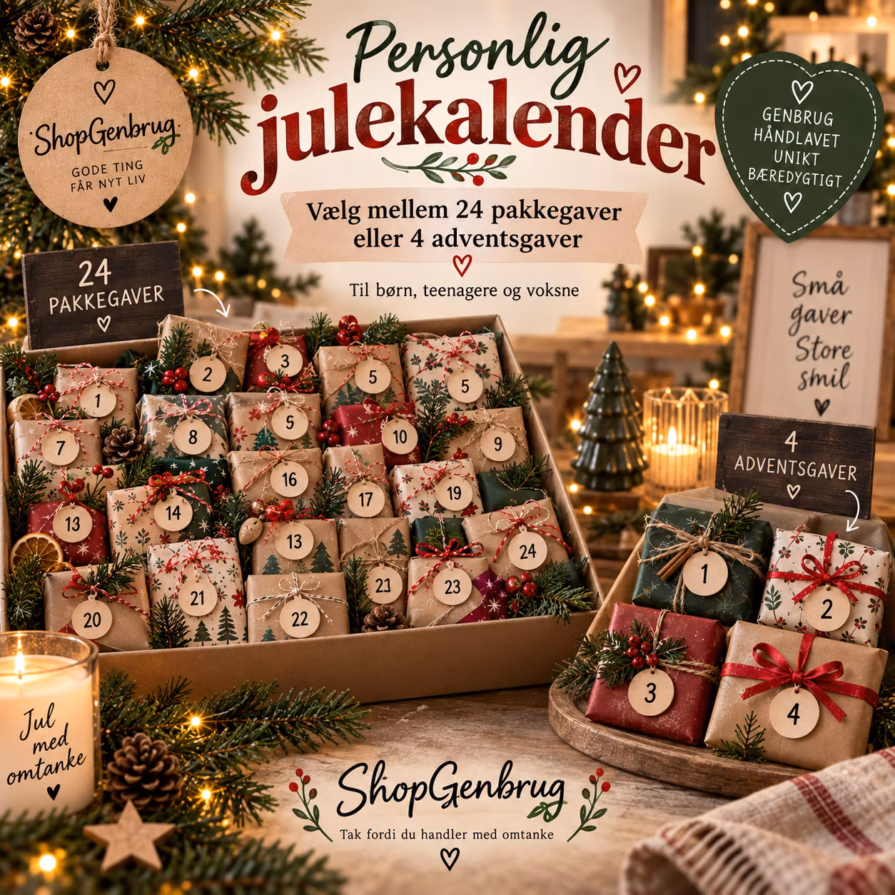 Personlig julekalender – 24 pakkegaver eller 4 adventsgaver 🎄