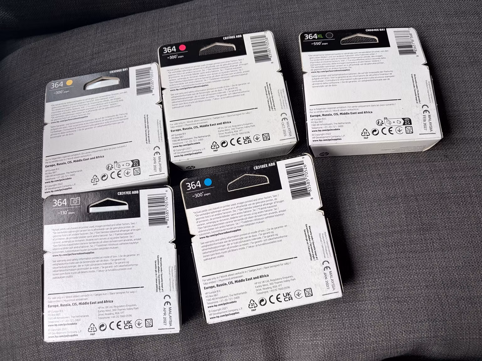 5 originale HP 364/364XL-blækpatroner – samlet pakke