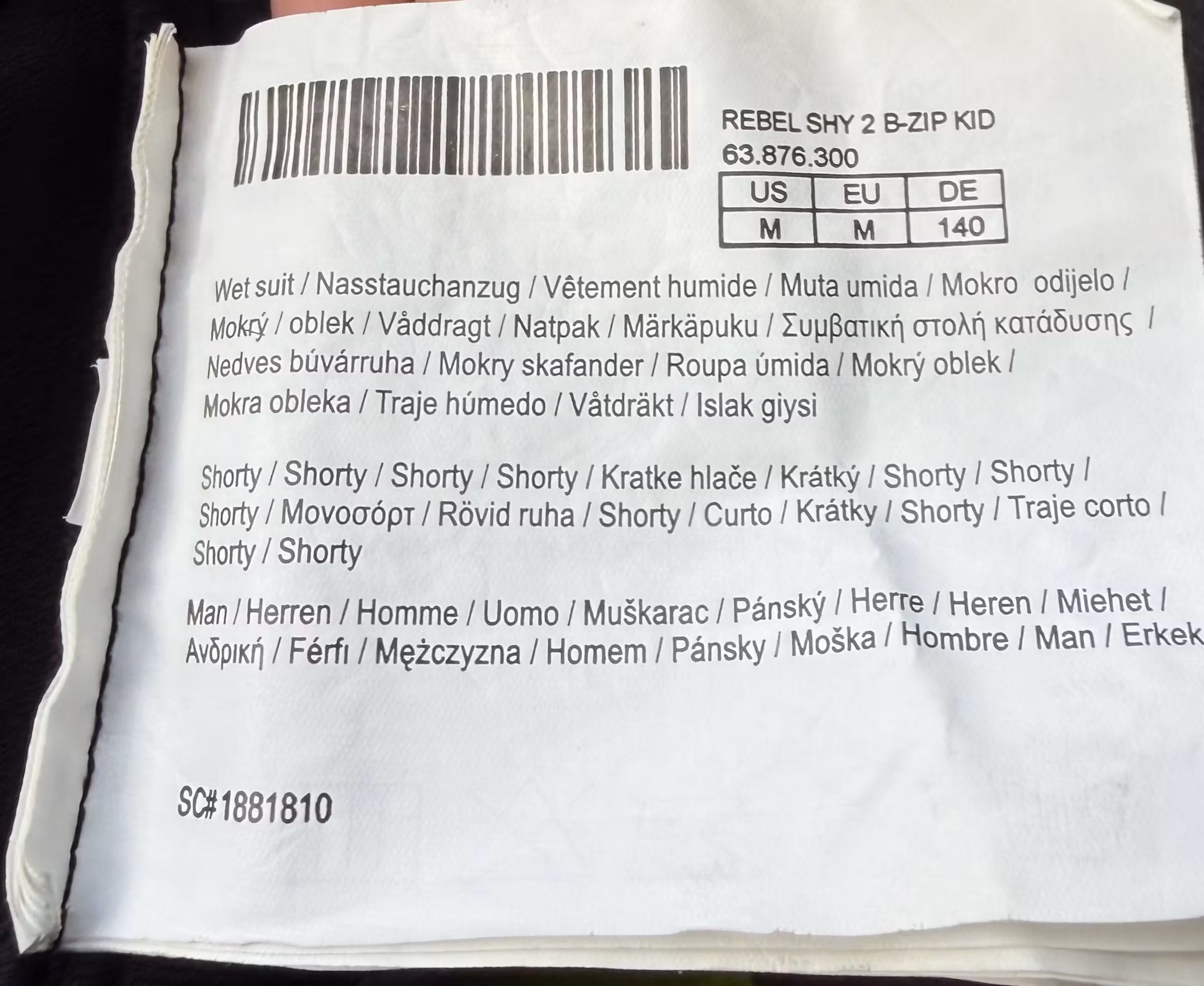 Model og størrelse på Scubapro Rebel SHY 2 B-Zip Kid