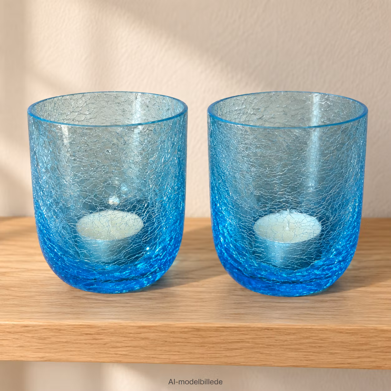 Fyrfadsstager i blåt krakeleret glas – 2 stk., ca. 9,5 cm
