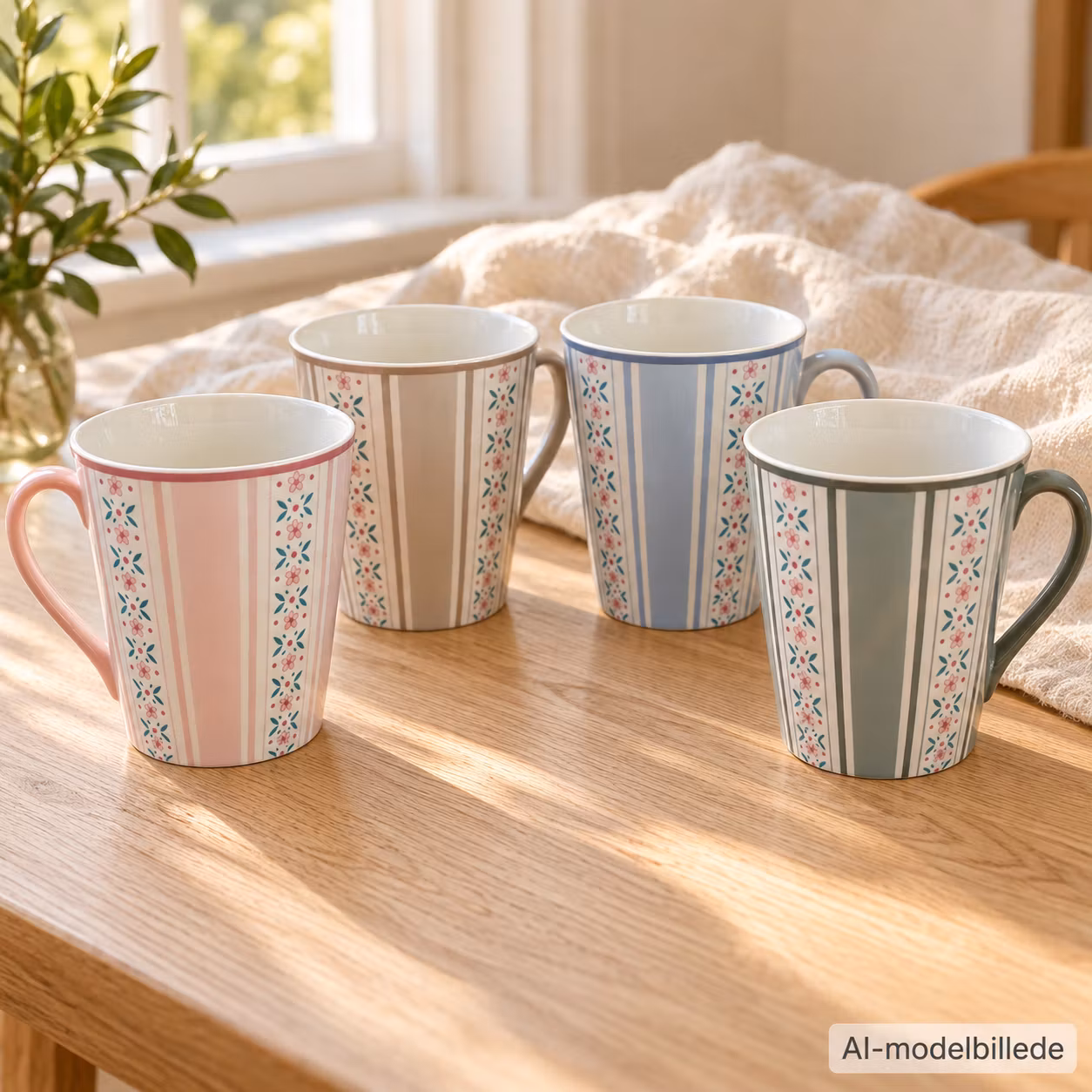 Krus Falby Design – 4 stk. med striber og blomster, ca. 12 cm