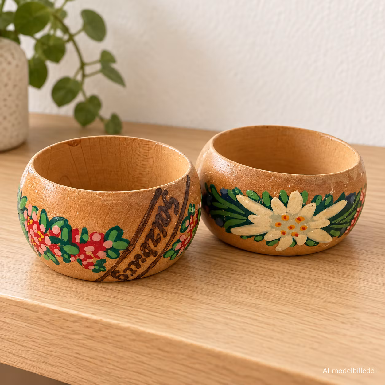 Servietringe – 2 stk. med blomster og Serfaus-tekst, ca. 5,5 cm