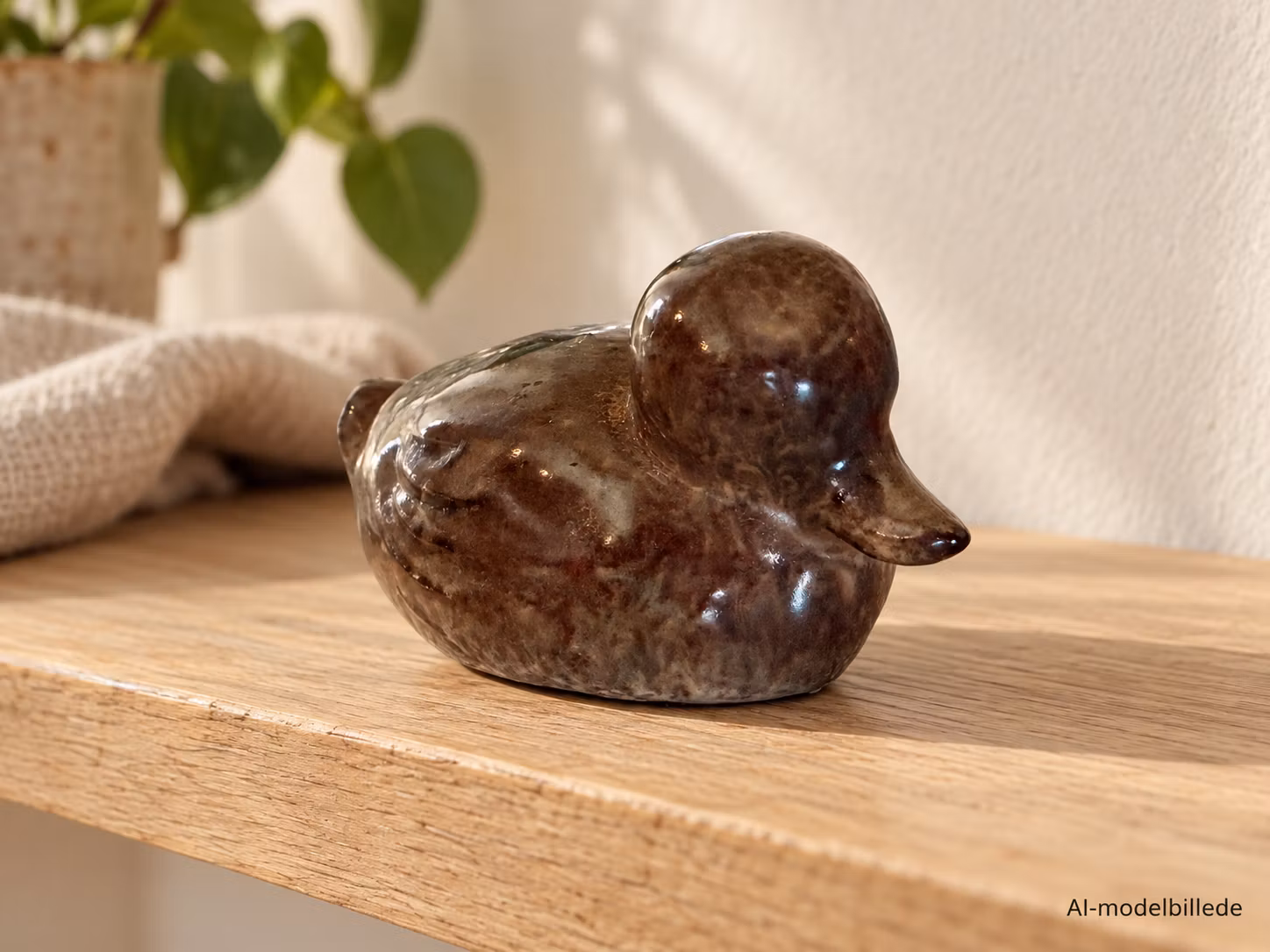 Andefigur i keramik – brun glasur, ca. 9 cm