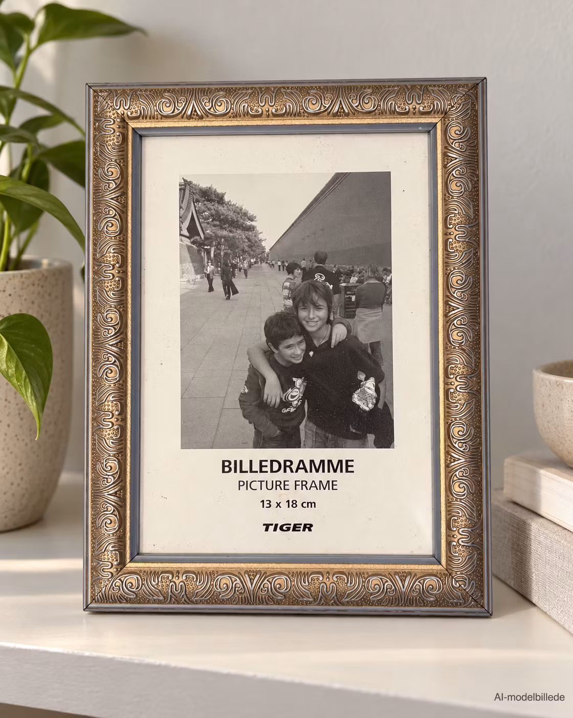 Billedramme Tiger – sølvfarvet med ornamenter, 13 × 18 cm