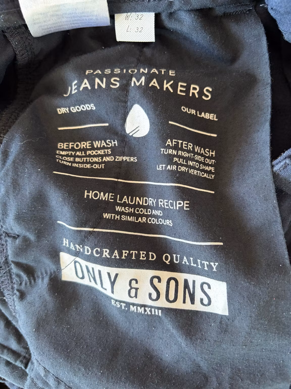 Chinos ONLY & SONS Mark – mørkeblå, W32/L32, benlængde ca. 66 cm