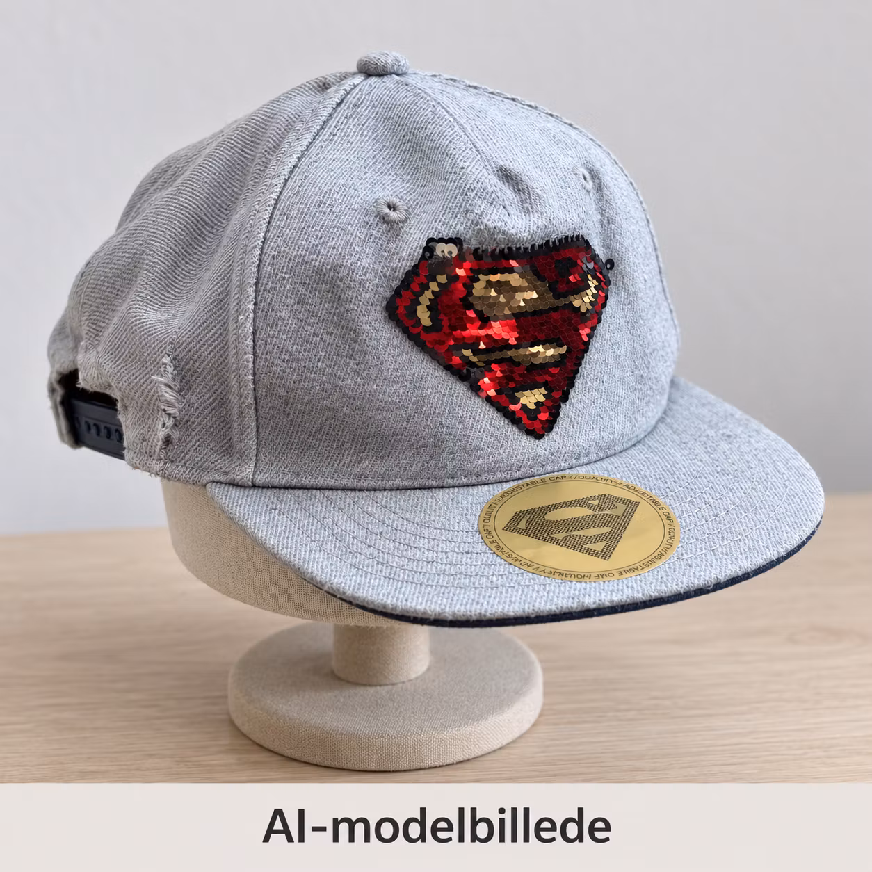 Kasket H&M Superman – grå med pailletlogo, str. 110/128