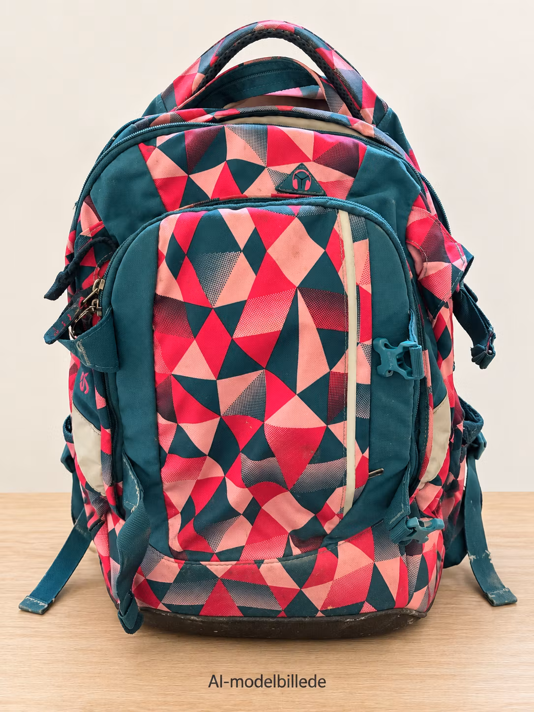 Skoletaske Satch Pink Crush – pink og petrol med trekanter